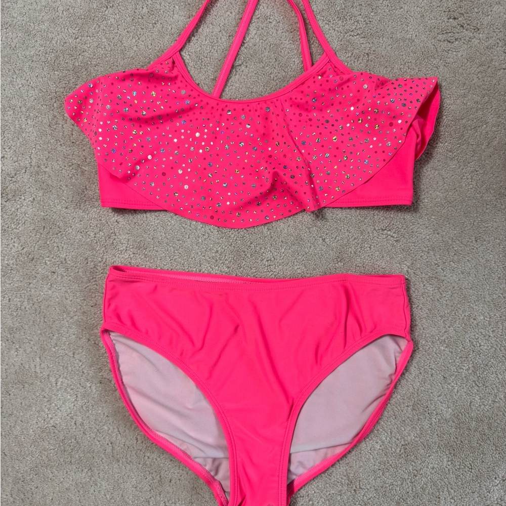 Xhilaration Girls bright Pink Bikini with Sparkling Details